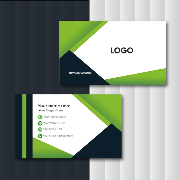 A green and black business card with the logo for the company