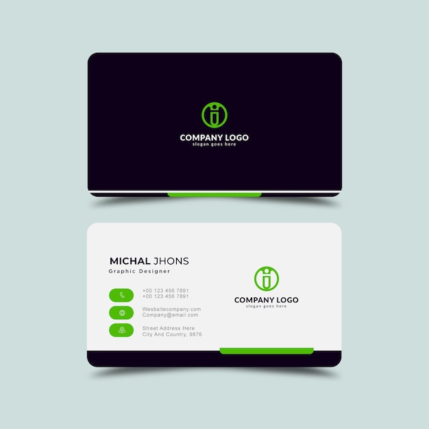 green and black business card