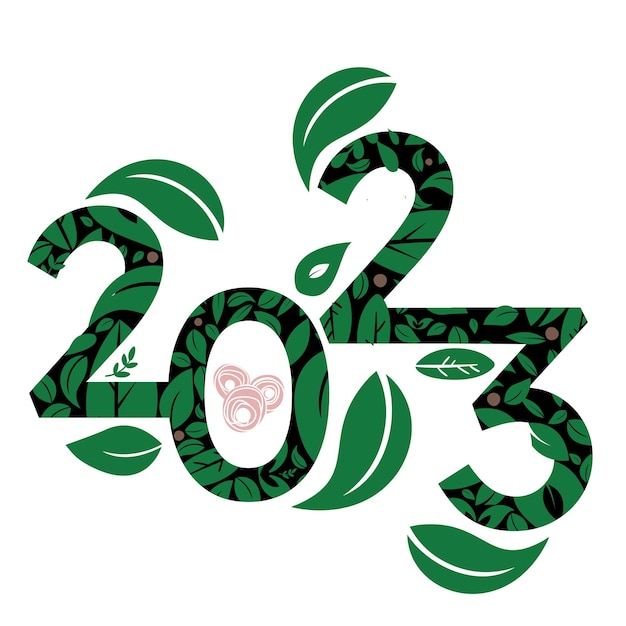 숫자 2023의 녹색과 검은색 꽃무늬