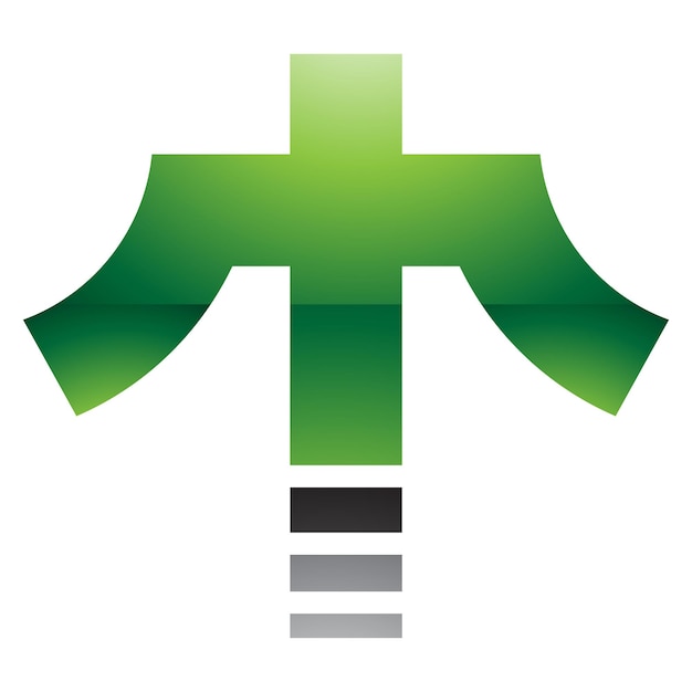 Vettore icona verde e nera a forma di croce lucida a t su sfondo bianco