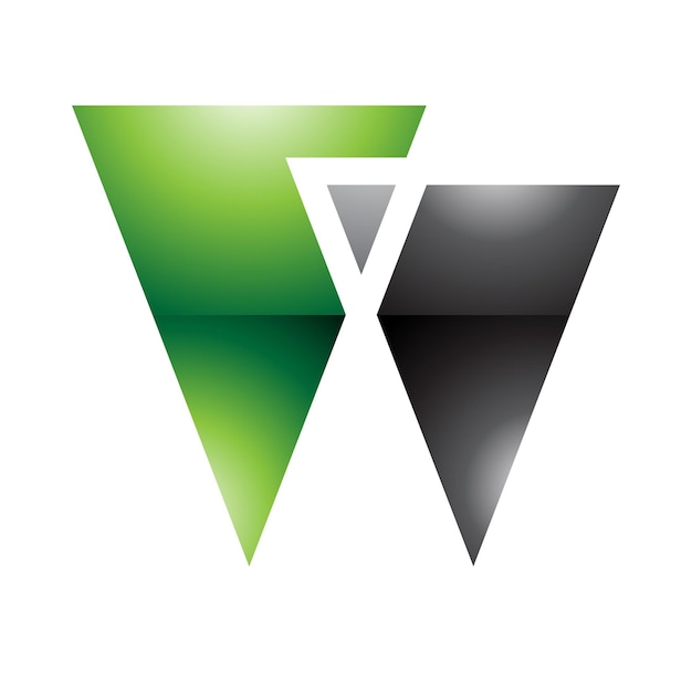 Vector green and black glossy letter w icon with triangles