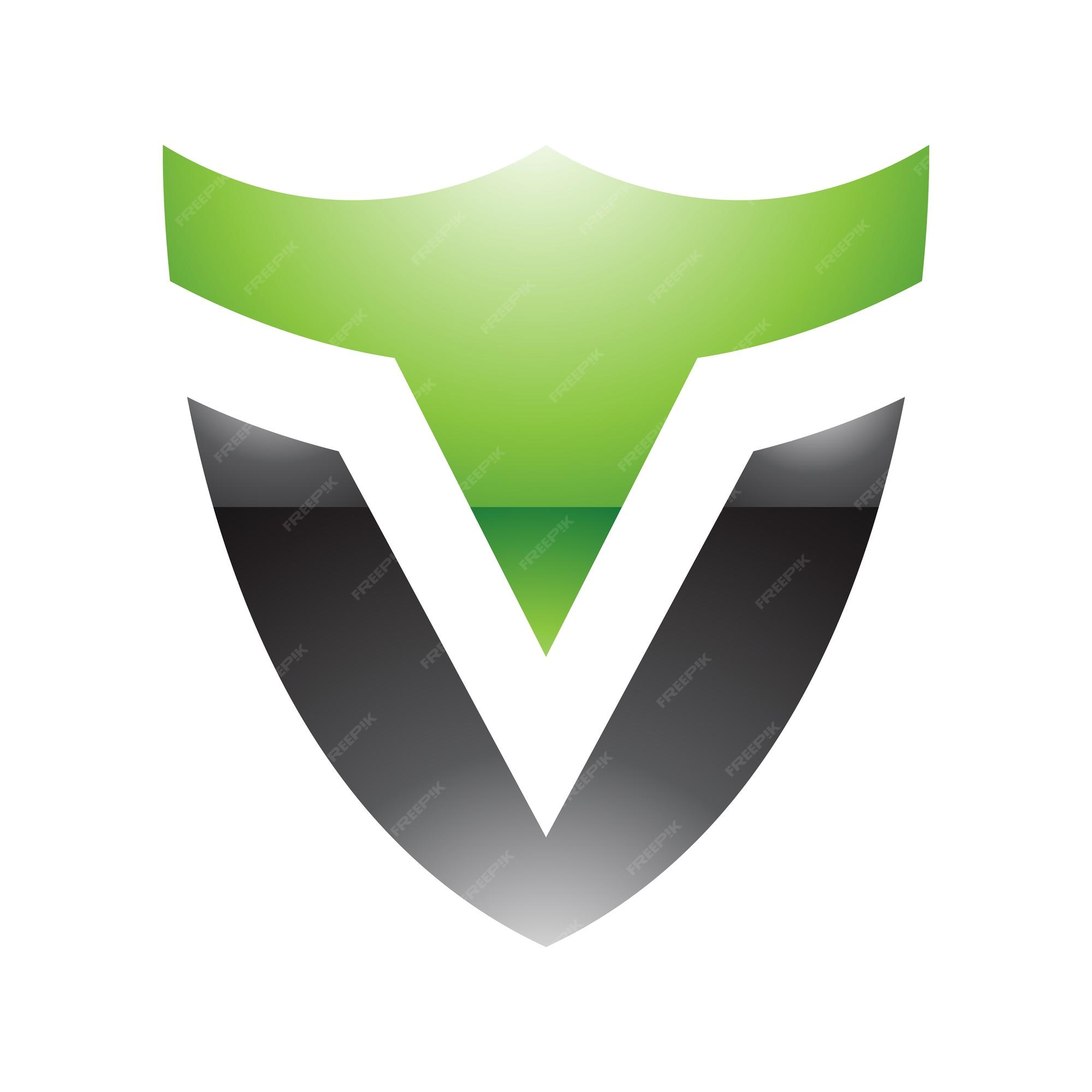 Premium Vector Green and Black Glossy Shield Shaped Letter V Icon on