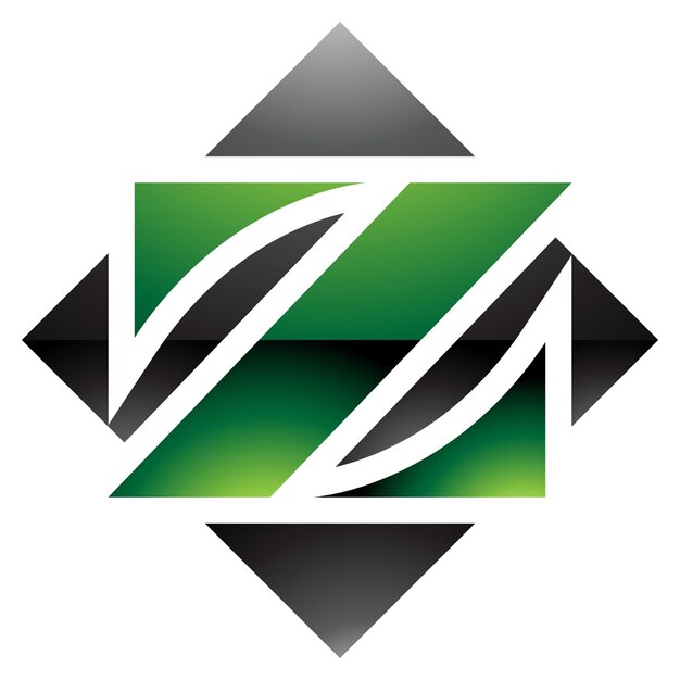 Vector green and black glossy square diamond shaped letter z icon