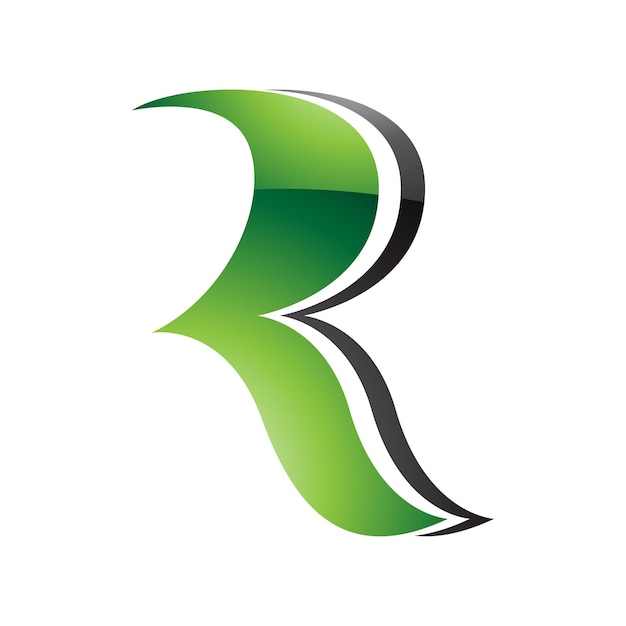 Vector green and black glossy wavy shaped letter r icon on a white background