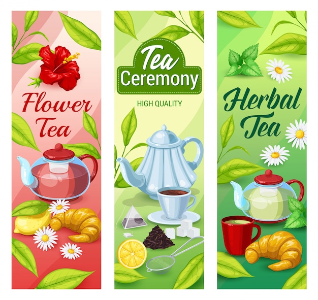 Green, black and herbal tea beverage banners