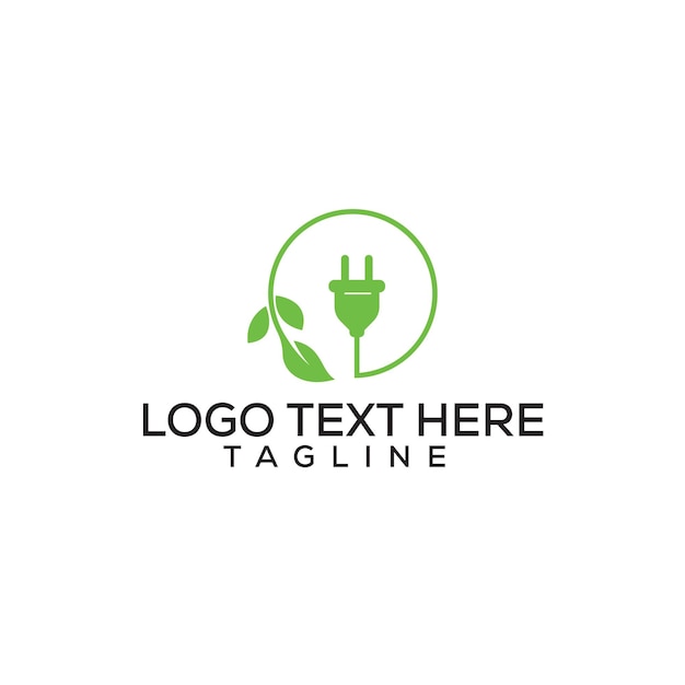 Green Black Leaf Plug Logo Design Branding Identity for Eco Green Energy Power