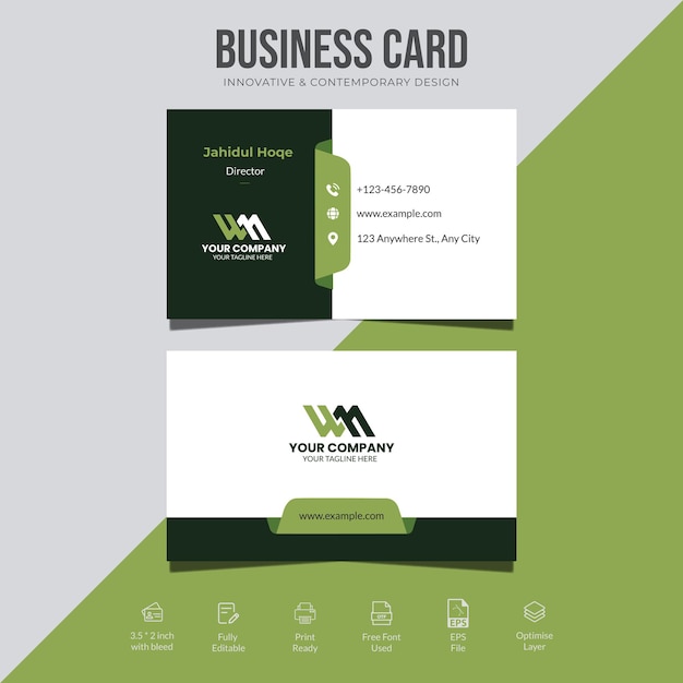 a green and black modern corporate business card
