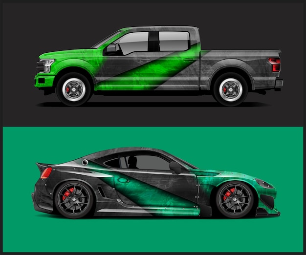 A green and black truck has the word ford on the side