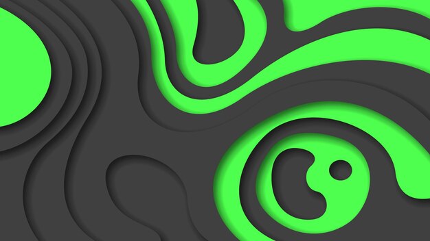 Green And Black Wavy Abstract Paper Cut Background Vector Shadows 3D Smooth Objects Modern Design