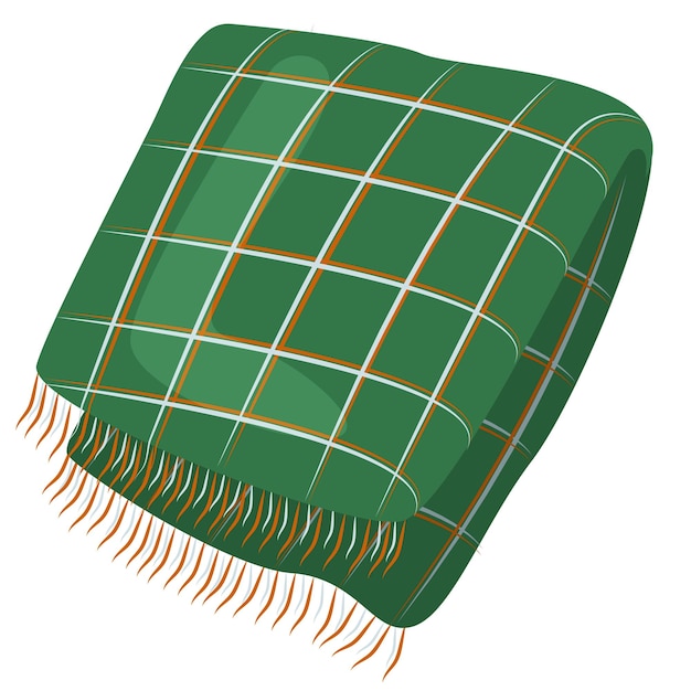 Green blanket with orange and blue stripes. Illustration of a coverlet for autumn and winter themes