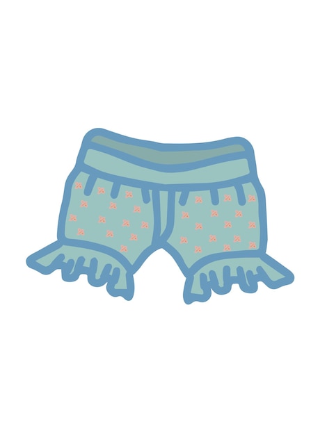 Green blue baby short shorts with ruffles with crosses for baby isolated freehand vector illustration