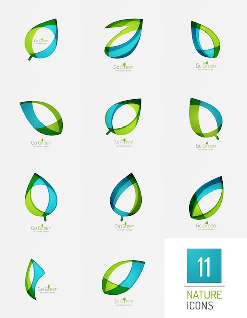 Green and blue color spring summer abstract leaf icons