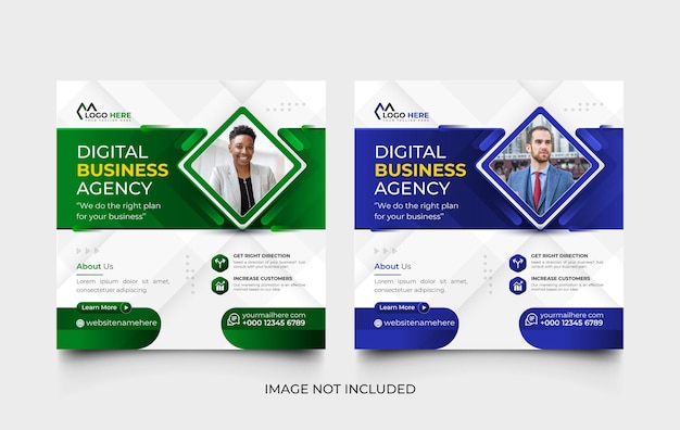 green and blue digital marketing agency social media post and web banner template set