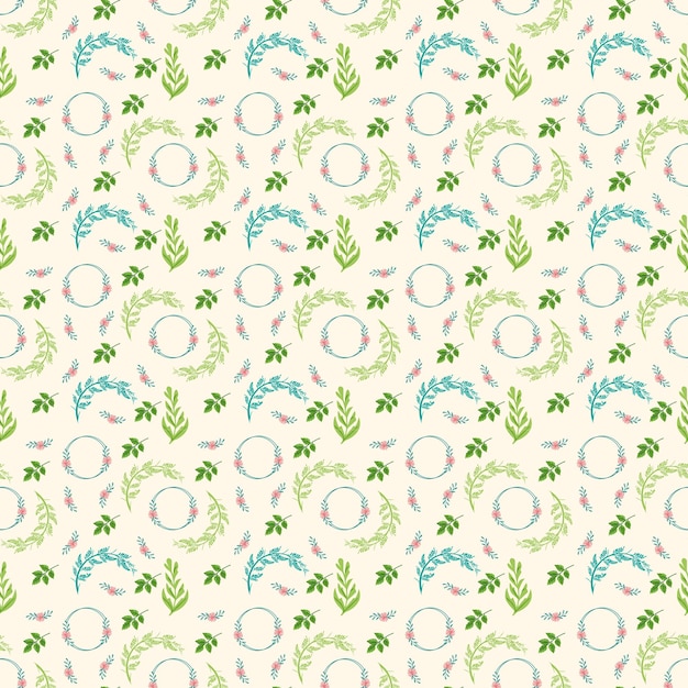 a green and blue floral pattern with a circle and a green leaf