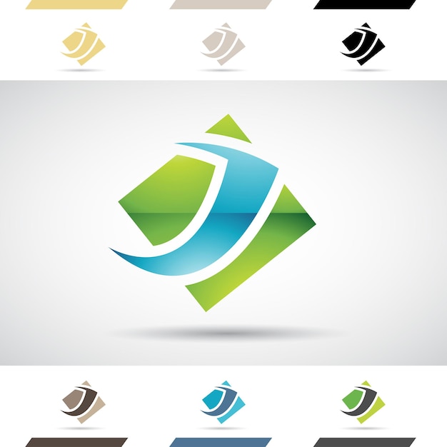 Vector green and blue glossy abstract logo icon of spiky letter j with a square