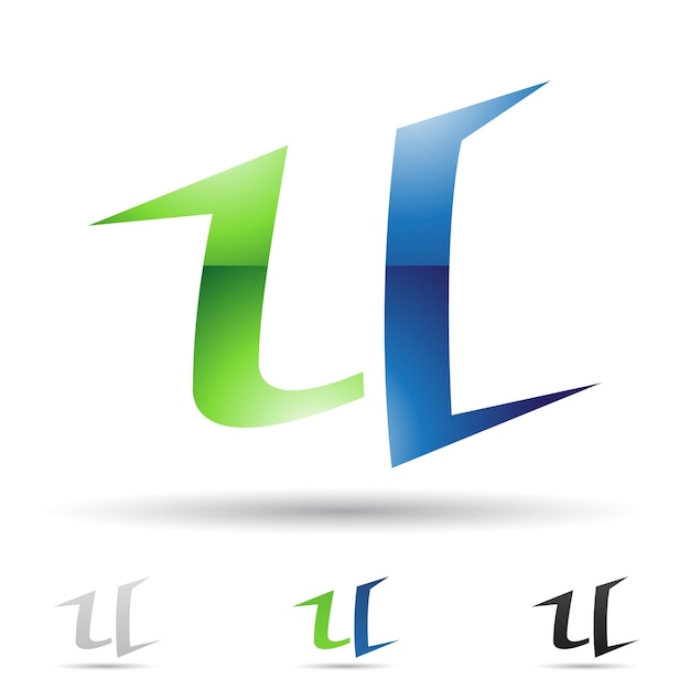 Vettore icona del logo astratto lucido verde e blu di spiky slim letter u