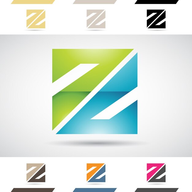 Vector green and blue glossy abstract logo icon of square letter z with triangles