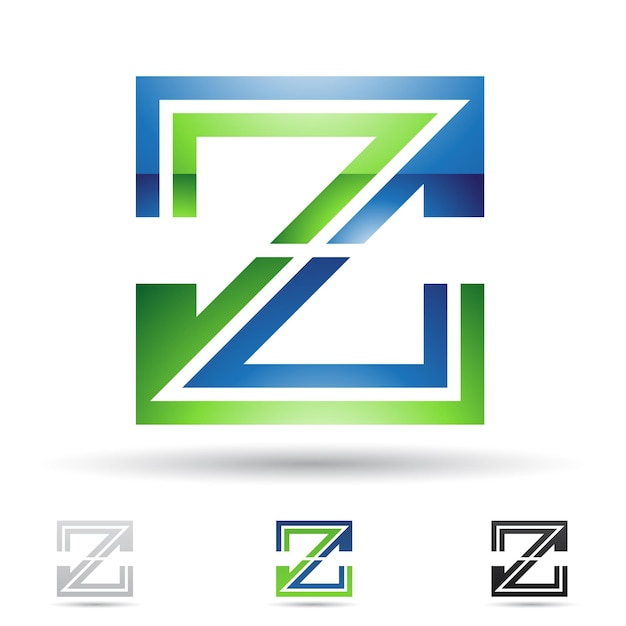 Vettore icona del logo astratto lucido verde e blu della lettera quadrata a strisce z