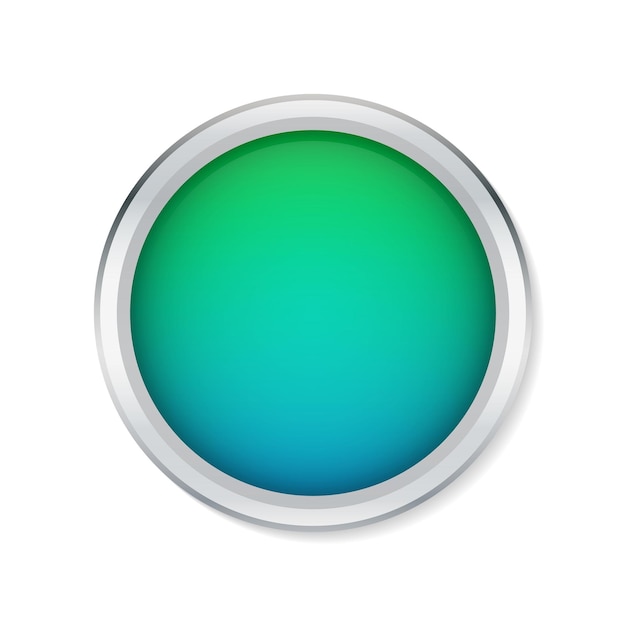 Distintivo o pulsante lucido verde e blu su sfondo bianco