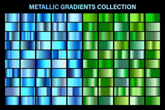 Vector green blue glossy gradient metal foil texture color swatch set collection of high quality vector