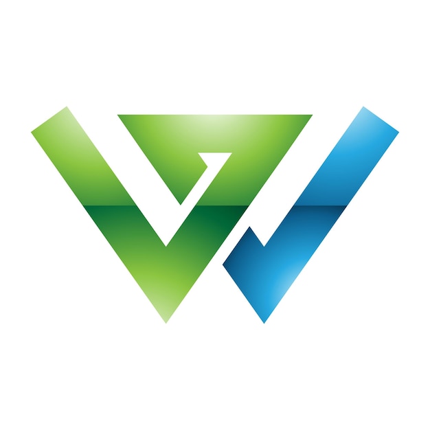 Vector green and blue glossy letter w icon with intersecting lines on a white background