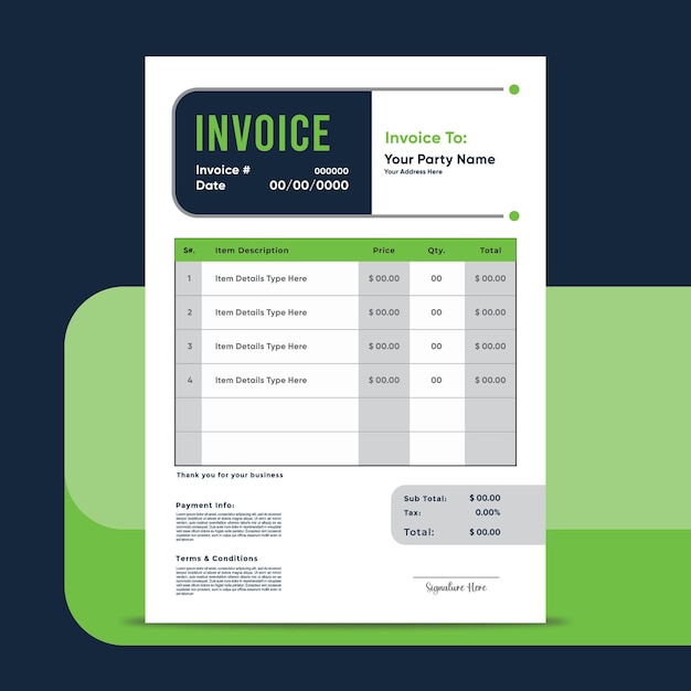 Green and blue invoice template design for your business Business invoice form template new eps 10