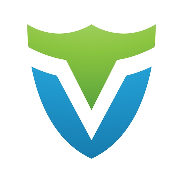 緑と青の盾の形状の文字Vのアイコン