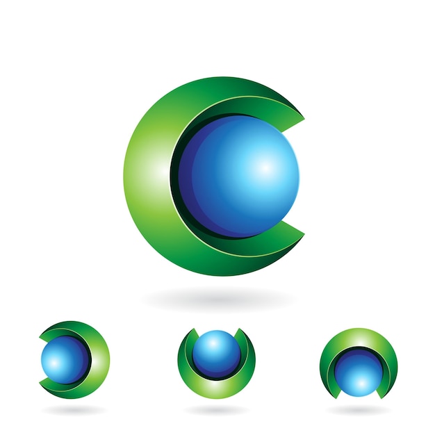 緑と青の球状の 3 d 太字の 2 ピース文字 C アイコン