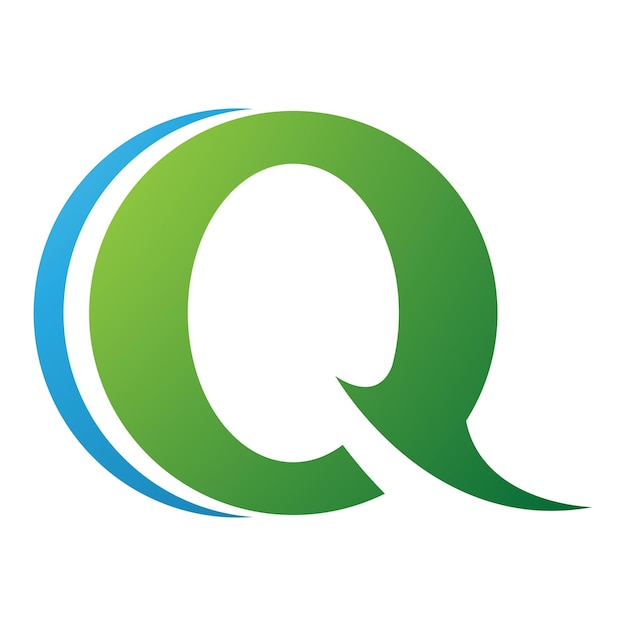 Vector green and blue spiky round shaped letter q icon