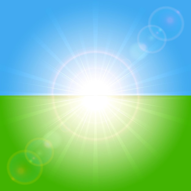 Vector green and blue sunny background