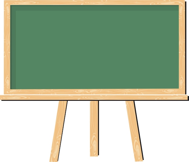 A green board with a wooden frame that is attached to the wall of the school classroom to write and