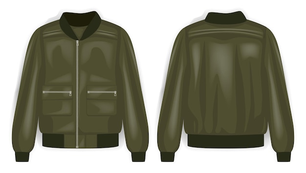 Зеленая куртка-бомбардировщик армейский вид спереди и сзади векторный макет иллюстрации