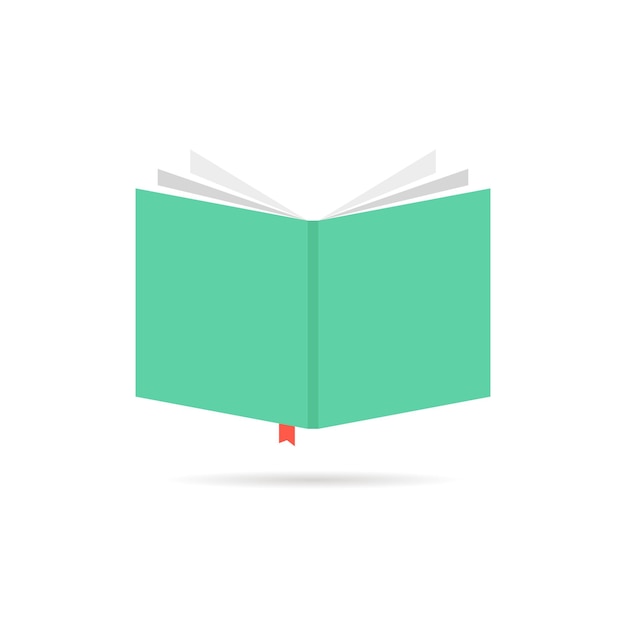 책갈피가 있는 녹색 책 아이콘입니다. 소책자, 책장, 전자 책, 리더, 수업 책, 전자 책, 스크랩북의 개념. 흰색 배경에 고립. 플랫 스타일 트렌드 현대 책 로고 디자인 벡터 일러스트 레이션