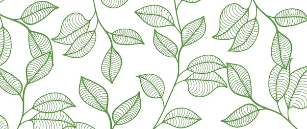 Green botanical illustration with branches and leaves on a white background for decor covers postcards social media posts