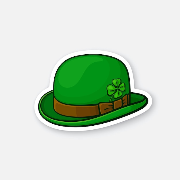 Vector green bowler hat with clover saint patricks day symbol sticker vector illustration