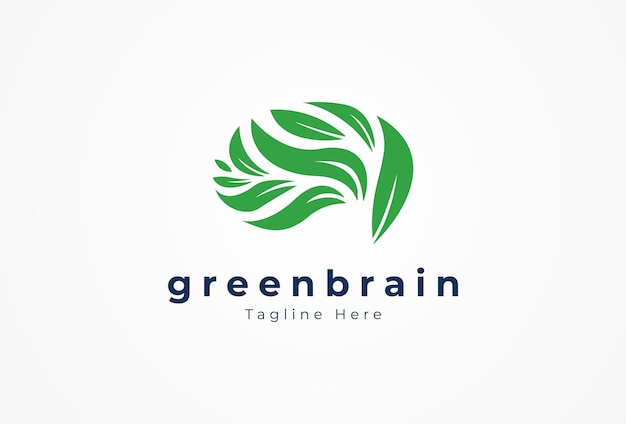 Мозг Green Brain Logo с комбинацией листьев, которую можно использовать для логотипов бизнеса и компаний