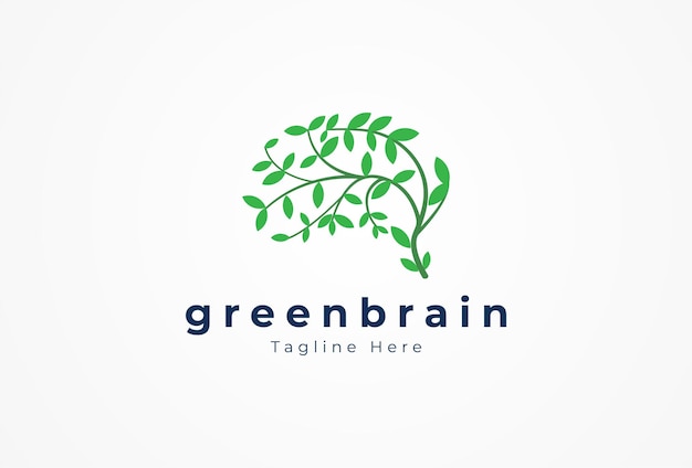 Green Brain Logo brain with Leaf combination usable for business and company logos