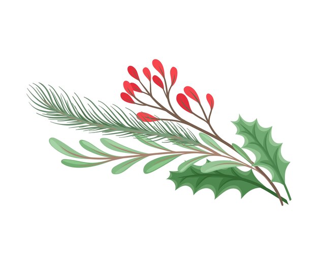 Vettore rami e ramoscelli verdi in inverno natale composizione decorativa vettoriale ornamento botanico per biglietti di natale e decorazione di manifesti