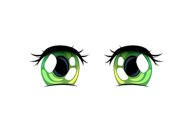 Vector green bright eyes beautiful eyes with light reflections manga japanese style vector illustration on white background