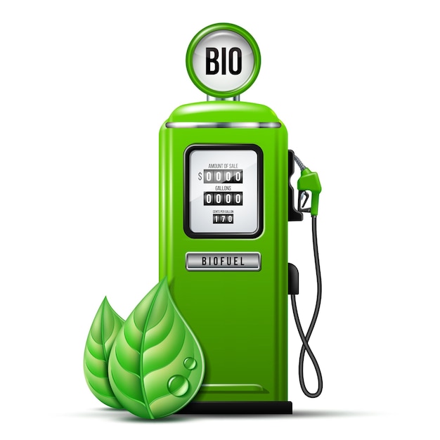 Green bright Gas station pump with fuel nozzle of petrol pump Biofuel concept