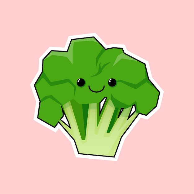 Vettore broccoli verdi con sorriso in stile kawaii