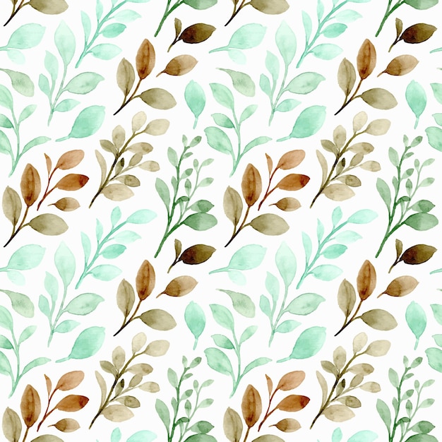 Green brown leaves watercolor seamless pattern
