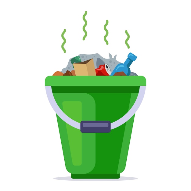 Green bucket filled with rubbish. household household waste 