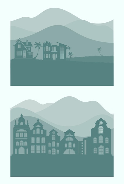 Green Building and Mountain Silhouette