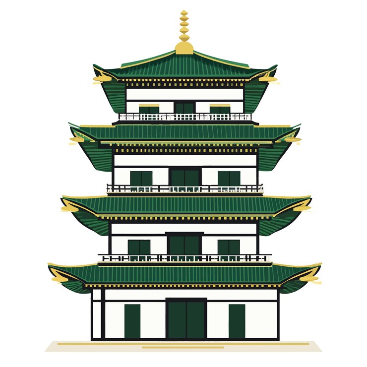 Vector a green building with a green roof and a symbol of the temple