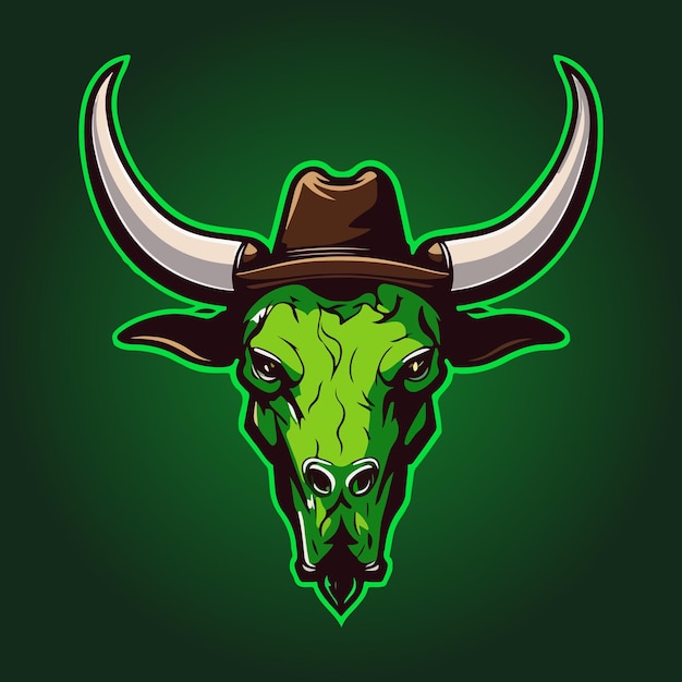 Green bull with a cowboy hat on it