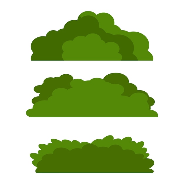 녹색 부시 아이콘을 설정합니다. 평면 디자인. 덤불의 벡터 그림입니다. 자연 환경. 생태를 저장