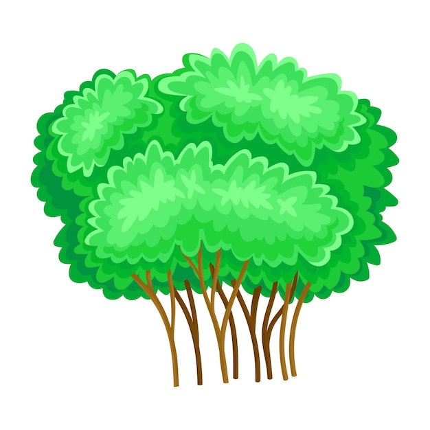 Green Bush or Shrub with Leafy Crown as Forest Element Vector Illustration