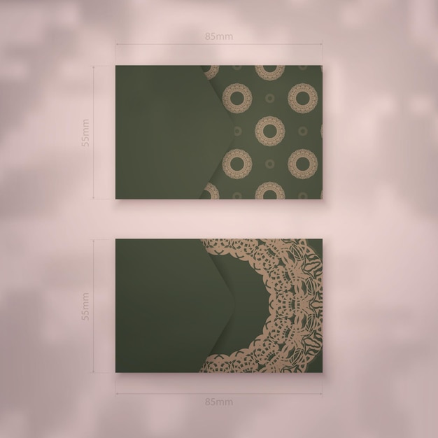 Green business card template with brown mandala ornament for your personality.