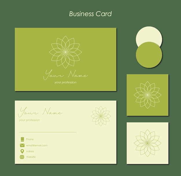 Зеленая визитная карточка с использованием дизайна логотипа мандалы